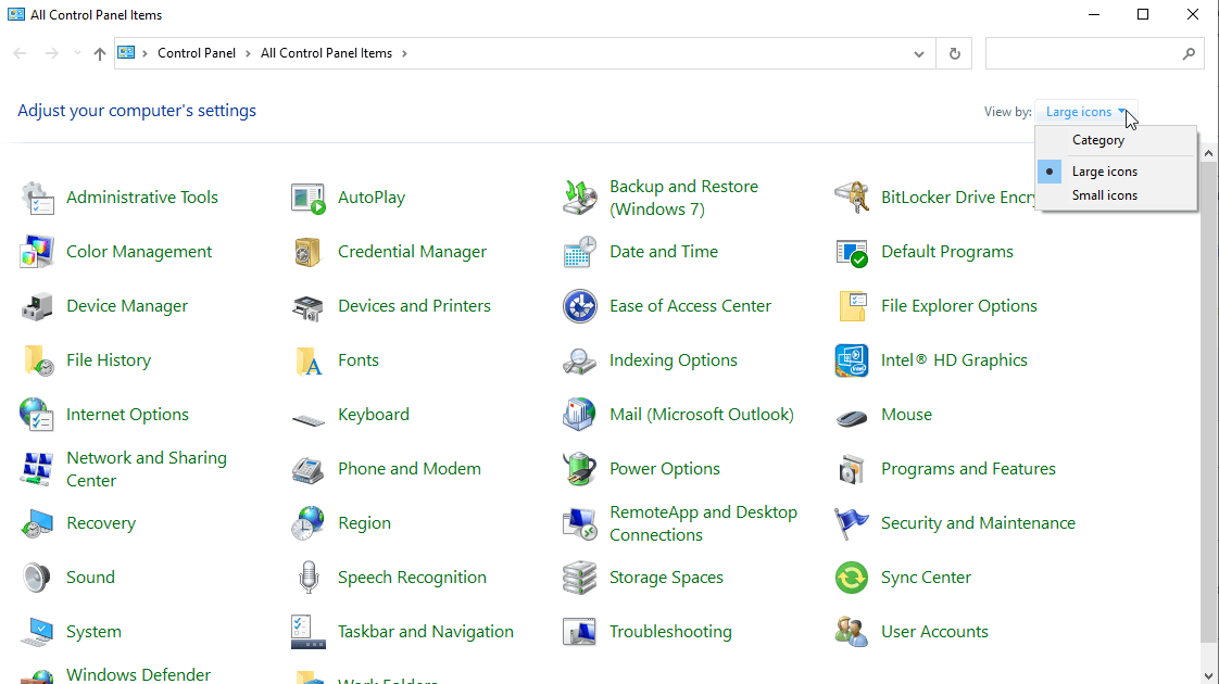 Painel de controle Windows2