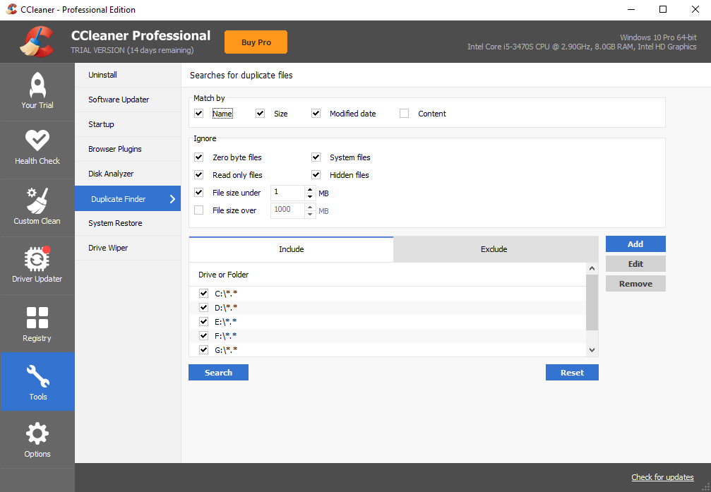 CCleaner Professional - ตั้งค่า
