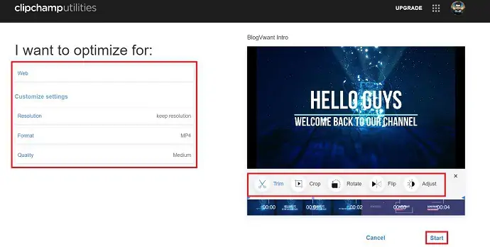 Kompresor video Clipchamp