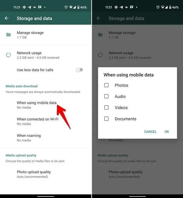 Whatsapp 存储和空间