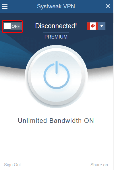 Systweak VPN ปิดอยู่