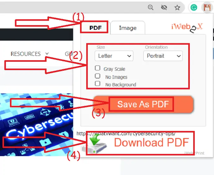 PDFのダウンロードオプションをタップします