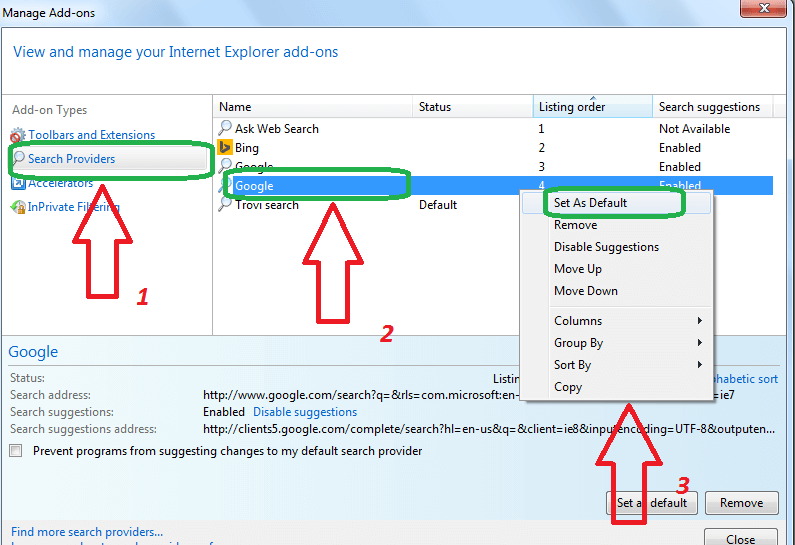 Google을 기본 검색 엔진으로 설정 Set Google as default search engine