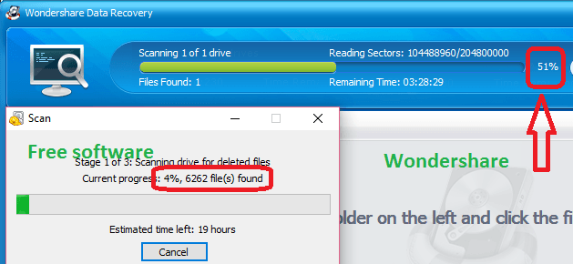 Comparación de escaneo profundo de Wondershare