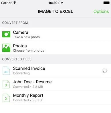 Convertir une image en Excel sur iPhone