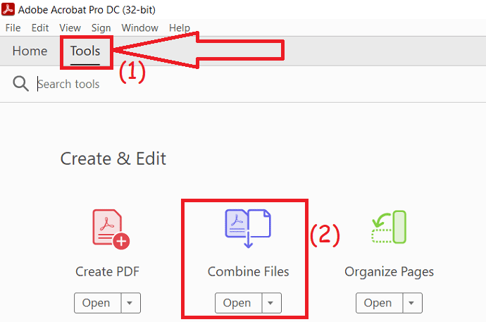 selecione combinar arquivos PDF.