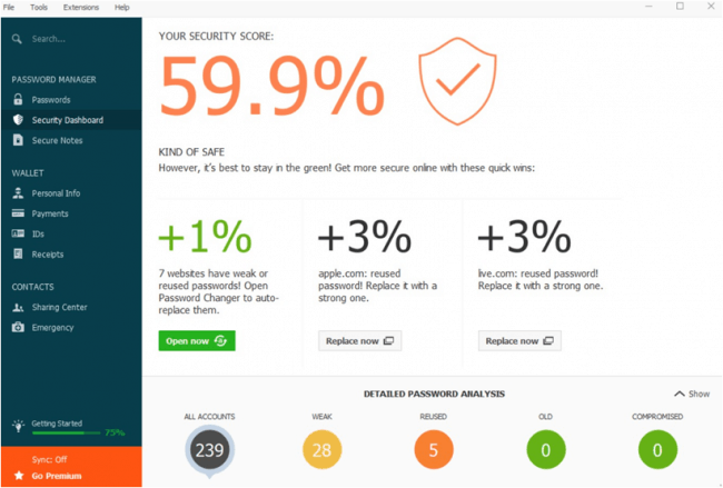 Dashlane-Sicherheits-Dashboard
