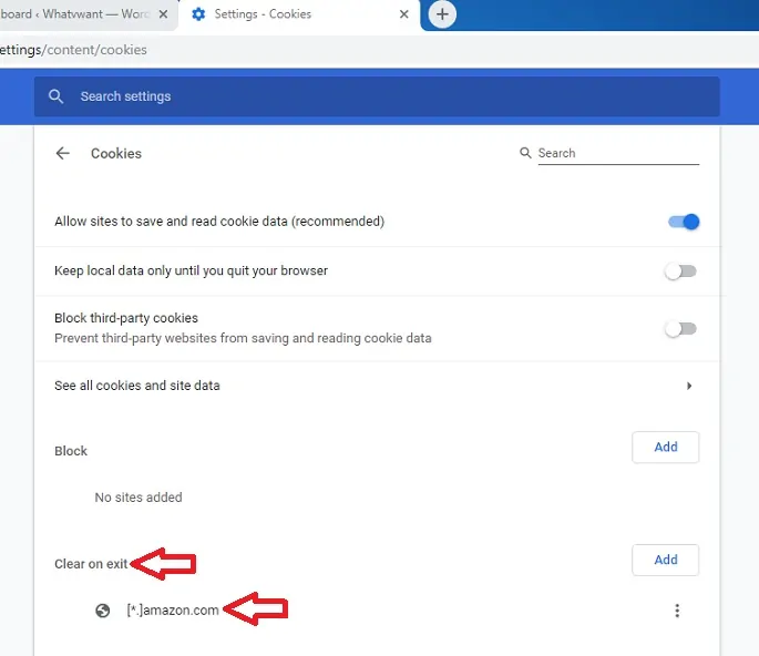 Un site spécifique est ajouté pour supprimer ses cookies