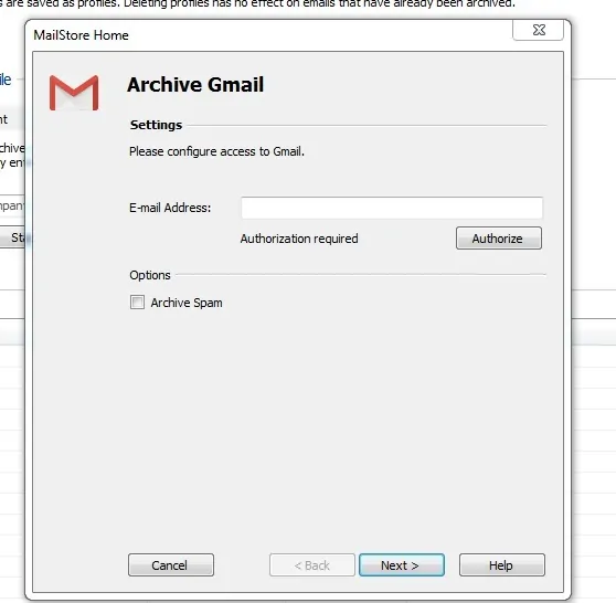 在 MailStore 上授权您的 Gmail
