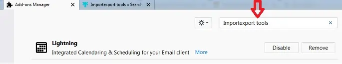 在 Thunderbird 上搜索 ImportExport Tools 选项