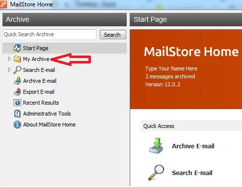 MailStore 上的我的存档选项