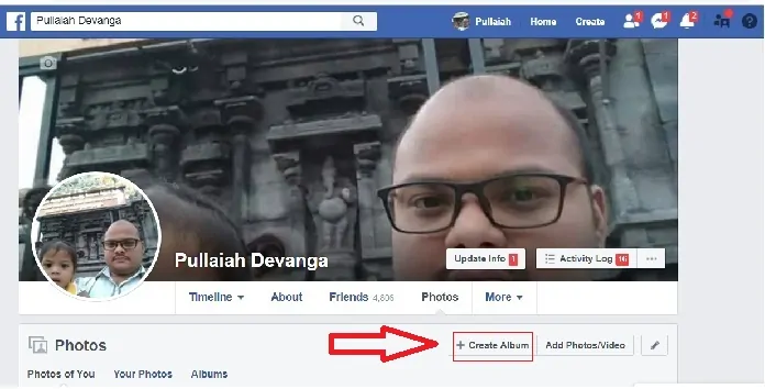 Opțiunea Creare album pe Facebook