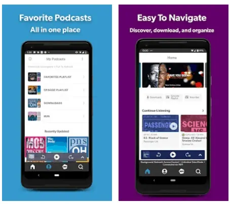 Android için en iyi podcast uygulaması olan Stitcher uygulaması sayfası.