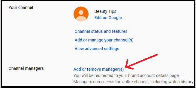 追加または削除-YouTube-Brand-Account-Channelのオプション