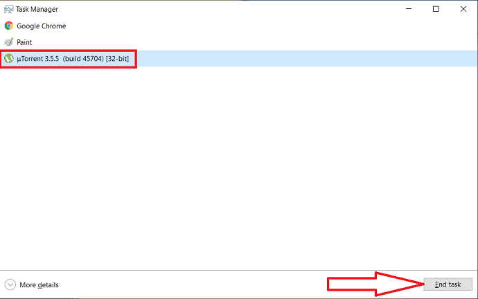 選擇 uTorrent 文件後選擇結束任務選項。