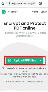 opção de upload de arquivos pdf