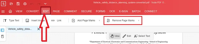 selecione a opção de edição e selecione remover marcas de página.