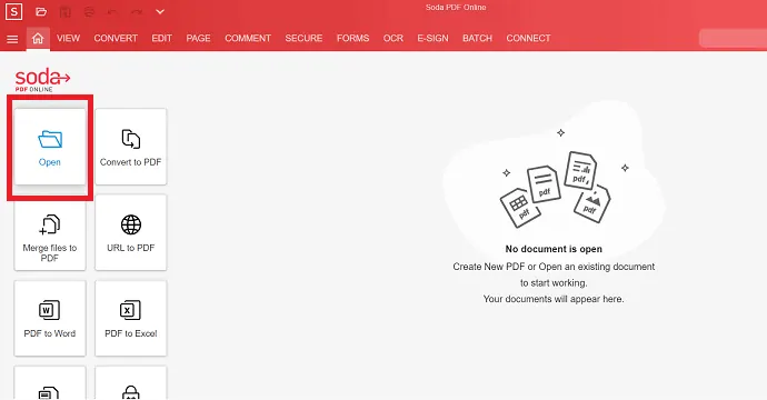 selecione a opção abrir no SodaPDF