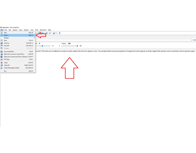 Paso 2 Ejecute e inserte texto directamente en el editor Balabolka o abra el archivo del documento