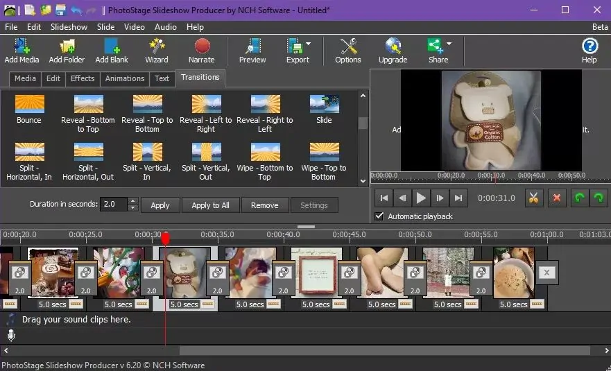 Pembuat slideshow Photostage menambahkan musik