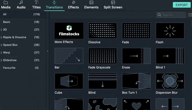 Transisi pembuat tayangan slide Wondershare Filmora9