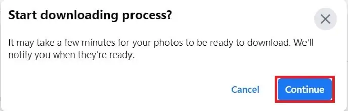 Facebookの写真のダウンロードプロセス