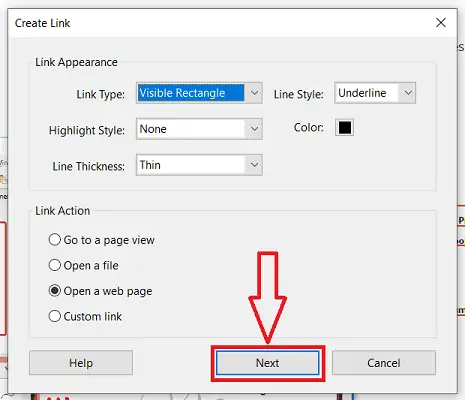 Enlace Apariencia y acción en Adobe Acrobat DC