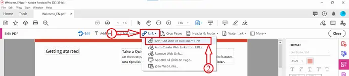 Agregar/editar enlace web o documento en Adobe Acrobat DC