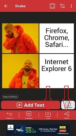zapisz i udostępnij utworzony mem