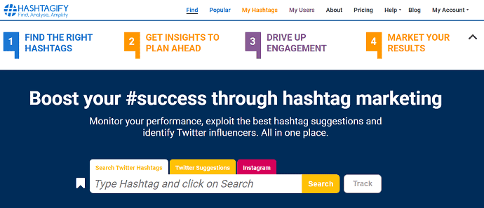 Pagina de pornire Hashtagify
