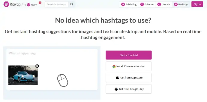 Pagina principală a generatorului de hashtag RiteTag