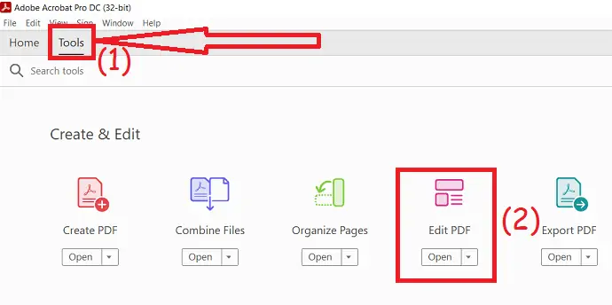 选择工具下的编辑 PDF 选项
