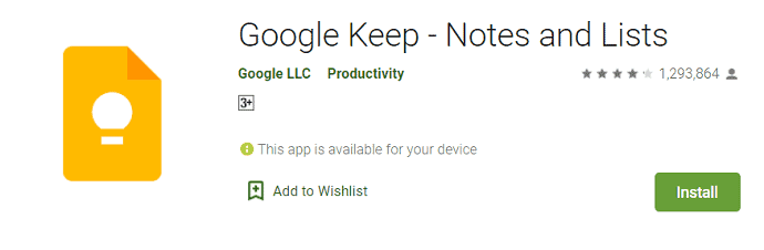Приложение Google Keep