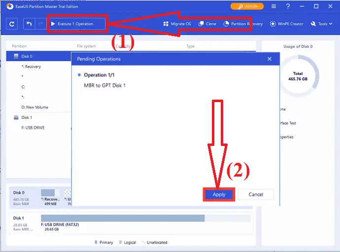 selezione di Esegui operazione