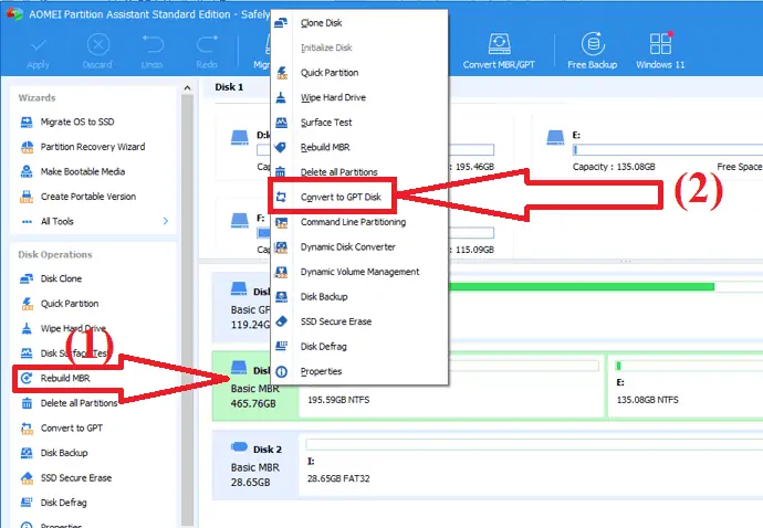 converti in GPT usando AOMEI Partition Assistant