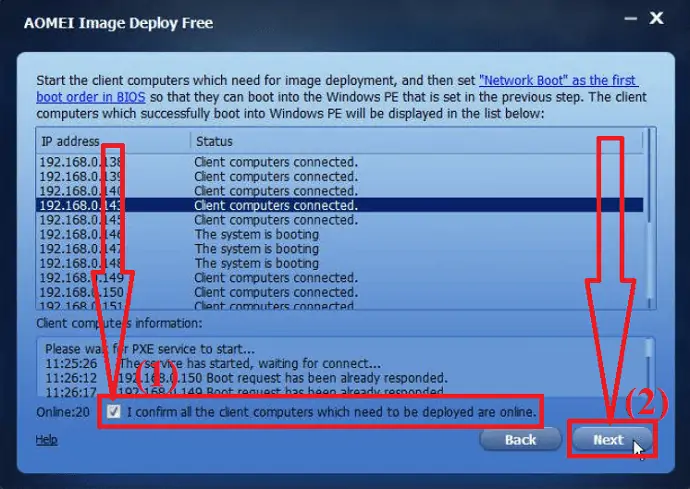 Server-Verbindungsstatus IP address and Connection status