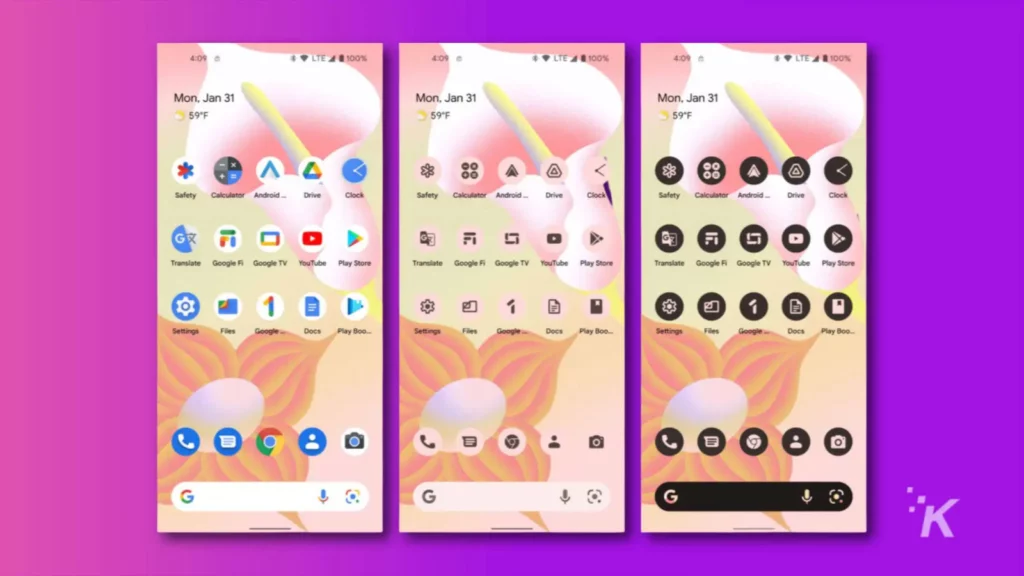 android 13 屏幕截图显示了新的主题图标