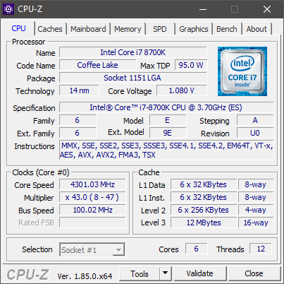 cpuz per i7-8700k