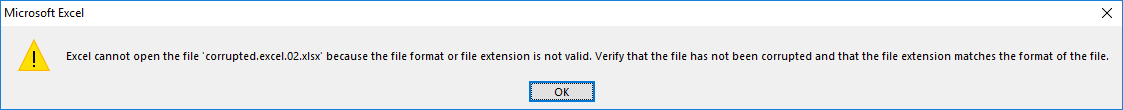 errore di file rotto di microsoft excel
