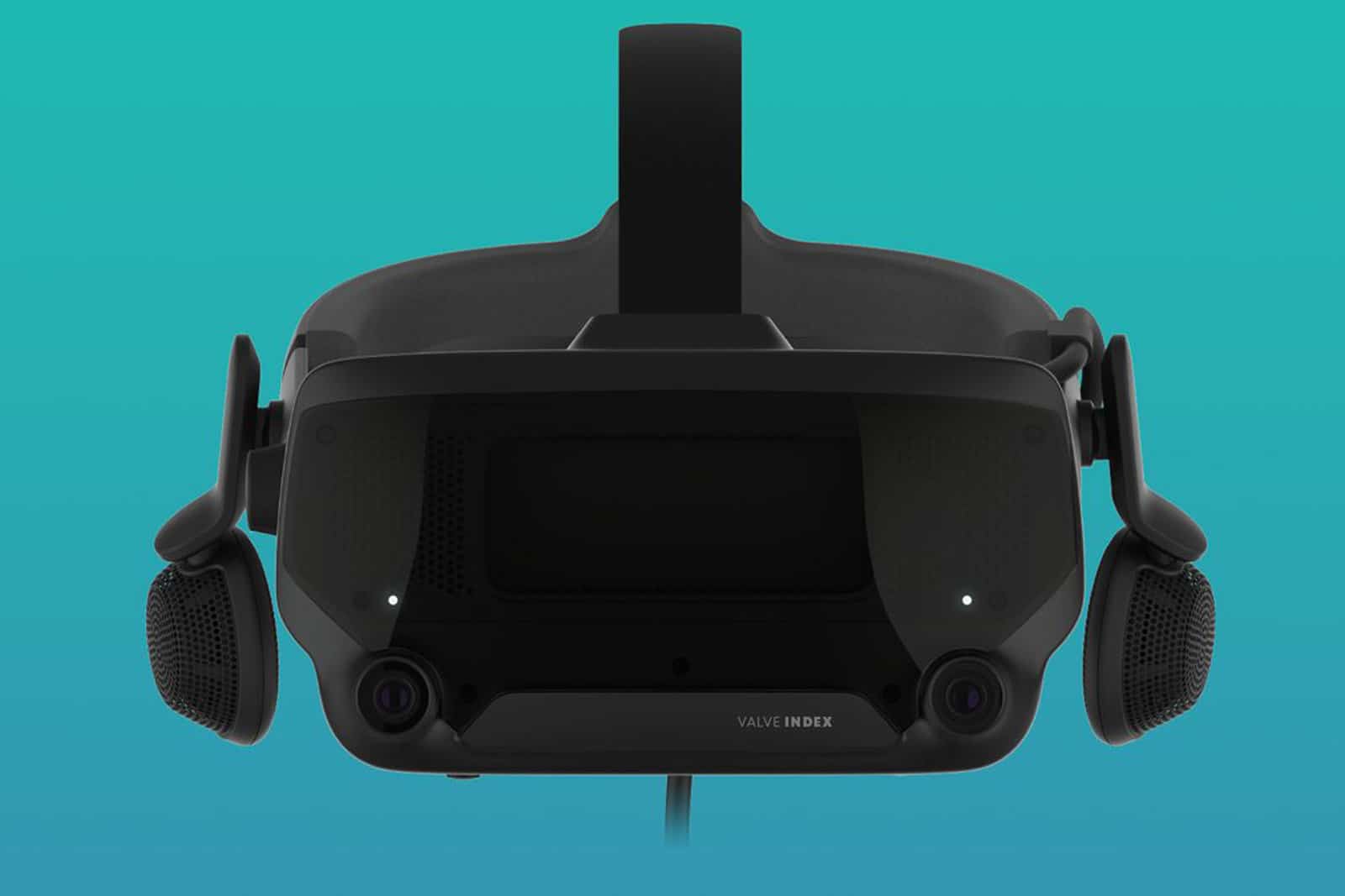 蓝绿色背景上 Valve 的 index vr 耳机