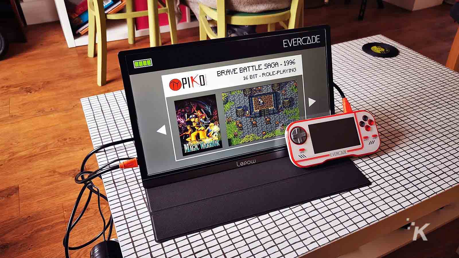 レトロゲームでテーブルの上のlepow画面