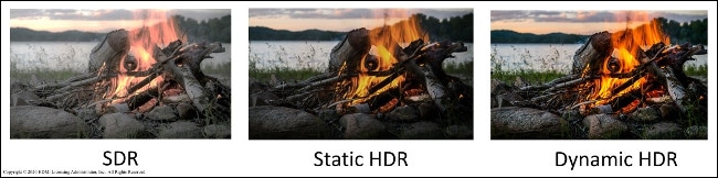 contoh konten SDR, HDR statis, dan HDR dinamis