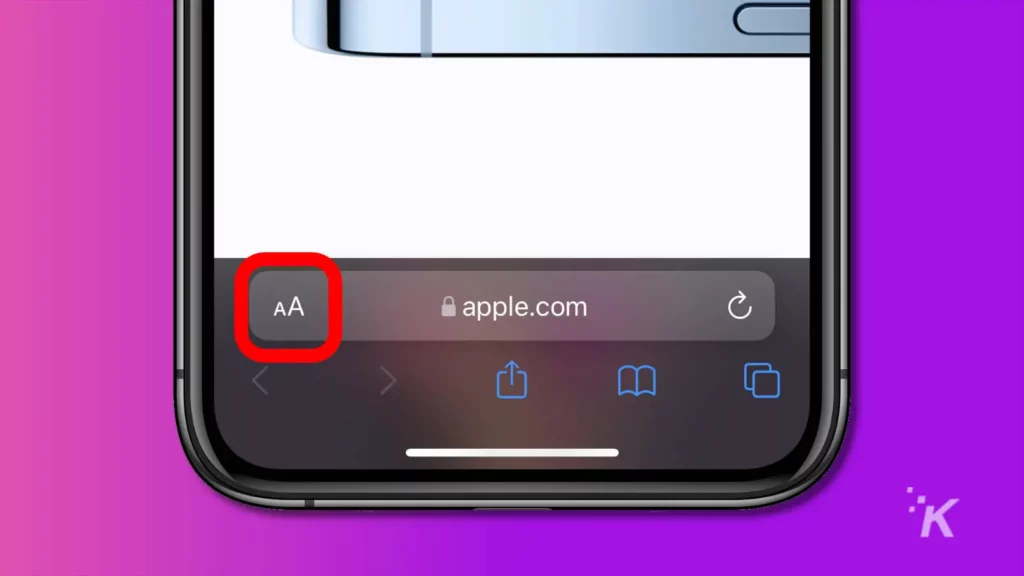 ios 15 barra del browser safari che mostra un pulsante A per le impostazioni