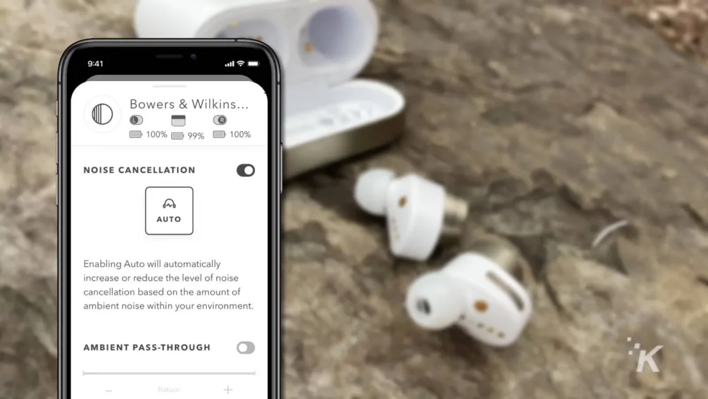 bowers and wilkins pi7 耳塞,帶有應用程序的疊加圖像