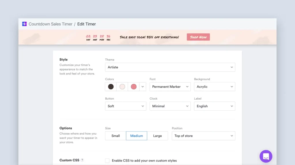 cronometrul de numărătoare inversă shopify