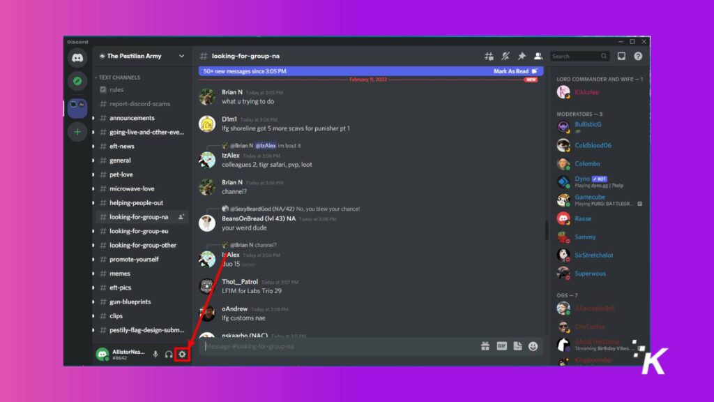 configurações do menu principal da discórdia