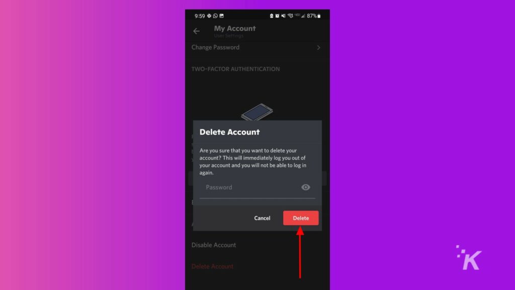 discord confirmar excluir conta móvel