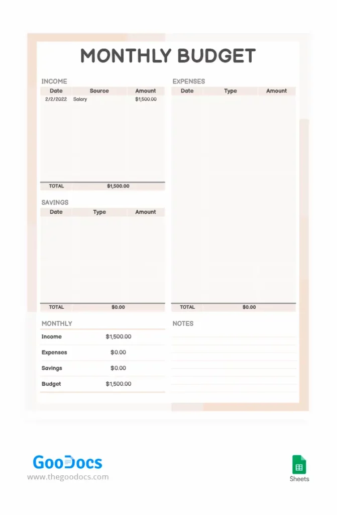 Budgetvorlage für Google Sheets 9