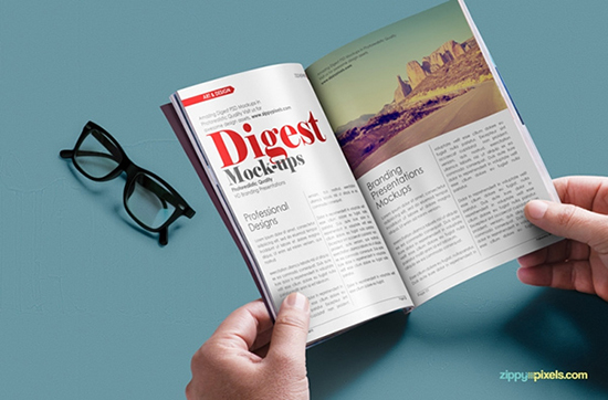 Modello gratuito di mockup PSD per rivista in formato Digest