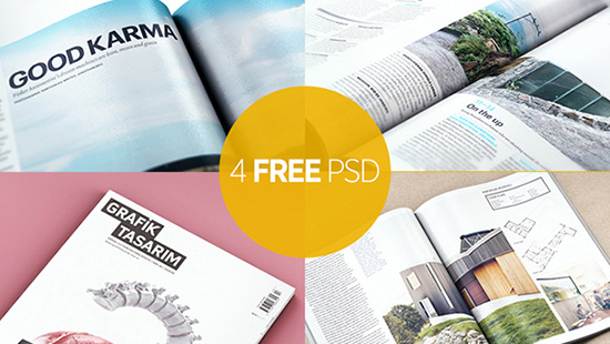4 Modello di mock-up per rivista PSD gratuito